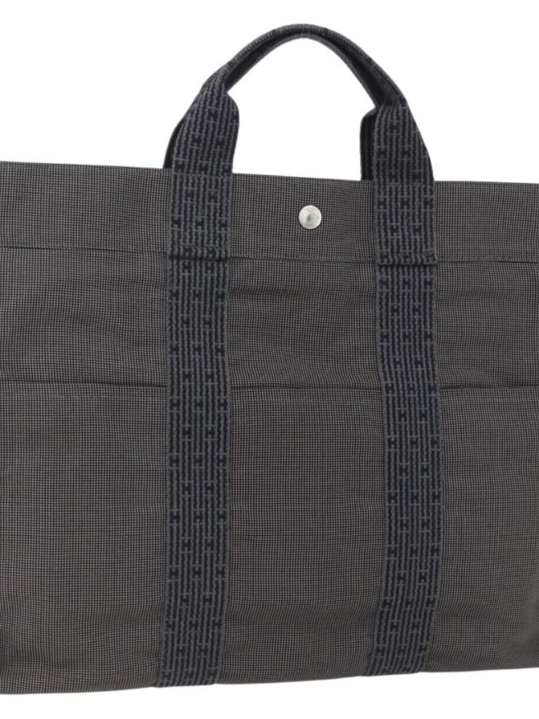 Hermes Her Line Tote Mm Hand Bag Canvas Gray Silver Auth 172061